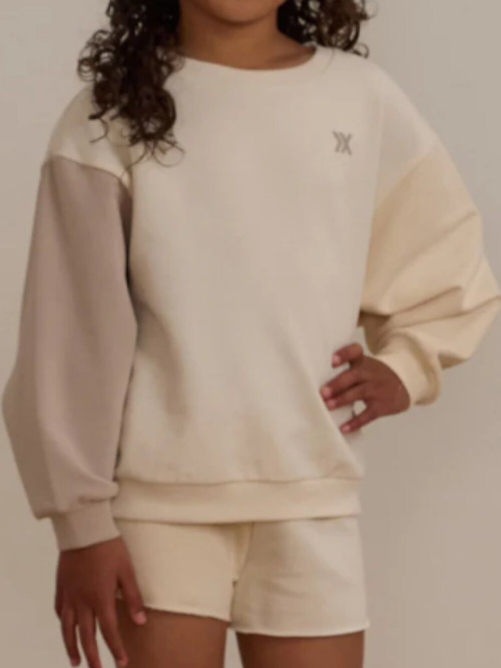 Play By Rylee + Cru Relaxed Crew 12-14 Shell Color Block Neutral Color Block